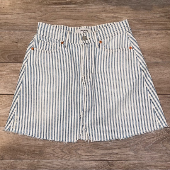 ETICA Lucy Striped Blue Denim Skirt Size 25 - Picture 9 of 12